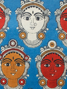 Blue Red Ivory Brown Hand Block Printed Cotton Fabric Per Meter - F001F1489