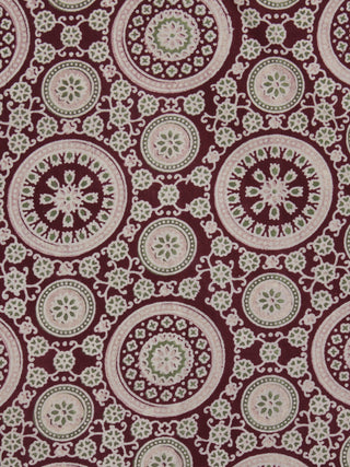 Maroon Ivory Green Ajrakh Block Printed Cotton Fabric Per Meter - F003F622