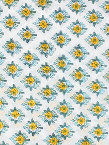 White Sky Blue Yellow Hand Block Printed Cotton Fabric Per Meter - F001F2345
