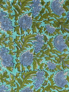 Blue Green Hand Block Printed Cotton Fabric Per Meter - F001F2304