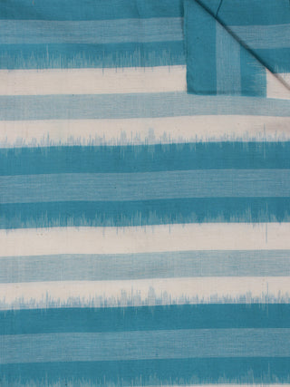 Sky Blue Ivory Pochampally Hand Weaved Double Ikat Fabric Per Meter - F002F855