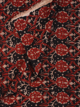 Red Black Hand Block Printed Modal Cotton Fabric Per Meter - F001F2136