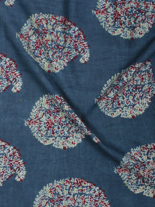 Indigo Maroon Ivory Ajrakh Block Printed Cotton Fabric Per Meter - F003F846