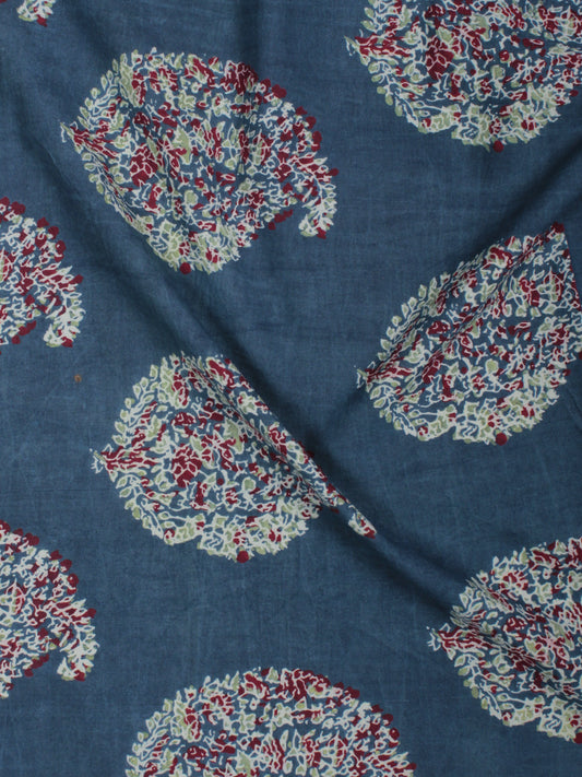Indigo Maroon Ivory Ajrakh Block Printed Cotton Fabric Per Meter - F003F846