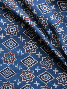 Indigo Rust Black White Ajrakh Hand Block Printed Cotton Fabric Per Meter - F003F1585