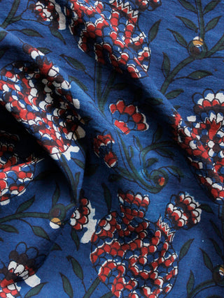 Indigo Red Ivory Hand Block Printed Cotton Fabric Per Meter - F001F1341