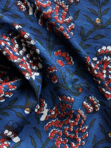 Indigo Red Ivory Hand Block Printed Cotton Fabric Per Meter - F001F1341