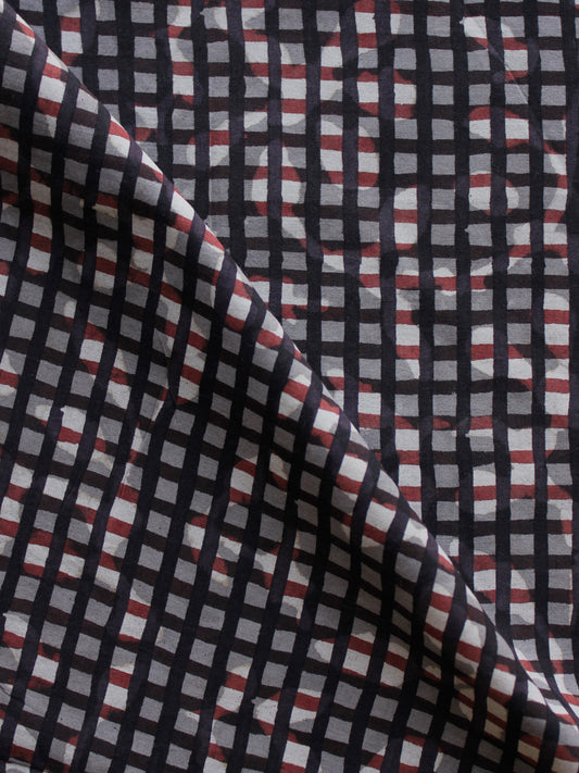 Black Grey Red Ivory Hand Block Printed Cotton Fabric Per Meter - F003F1326