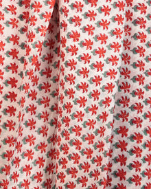 White Red Orange Green White Block Printed Cotton Fabric Per Meter - F001F2401