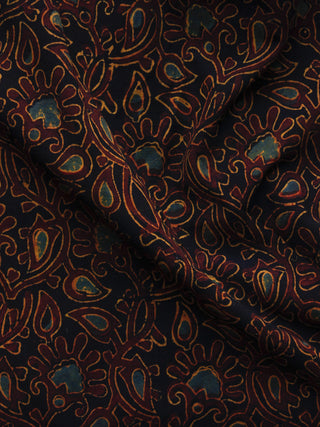 Black Maroon Rust Orange Ajrakh Hand Block Printed Cotton Blouse Fabric - BPA011