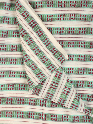 Green Magenta Hand Block Printed Cotton Fabric Per Meter - F001F2169