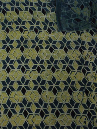 Green Blue Black Ivory Ajrakh Block Printed Cotton Fabric Per Meter - F0916683