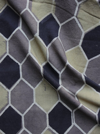 Grey Black Green Ajrakh Printed Cotton Fabric Per Meter - F003F1167