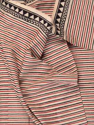 OffWhite Red Black Hand Block Printed Cotton Fabric Per Meter - F001F2448
