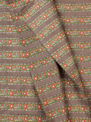Grey Green Orange Block Printed Cotton Fabric Per Meter - F001F2250