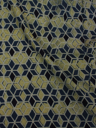 Green Blue Black Ivory Ajrakh Block Printed Cotton Fabric Per Meter - F0916683