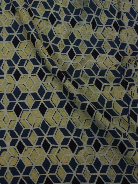 Green Blue Black Ivory Ajrakh Block Printed Cotton Fabric Per Meter - F0916683