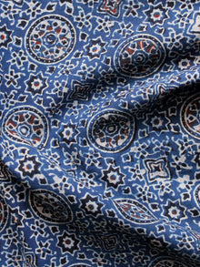 Indigo Ivory Black Rust Ajrakh Hand Block Printed Cotton Fabric Per Meter - F003F1681
