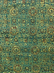 Green Yellow Black Rust Ajrakh Hand Block Printed Cotton Fabric Per Meter - F003F1682