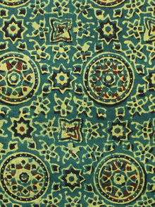 Green Yellow Black Rust Ajrakh Hand Block Printed Cotton Fabric Per Meter - F003F1682