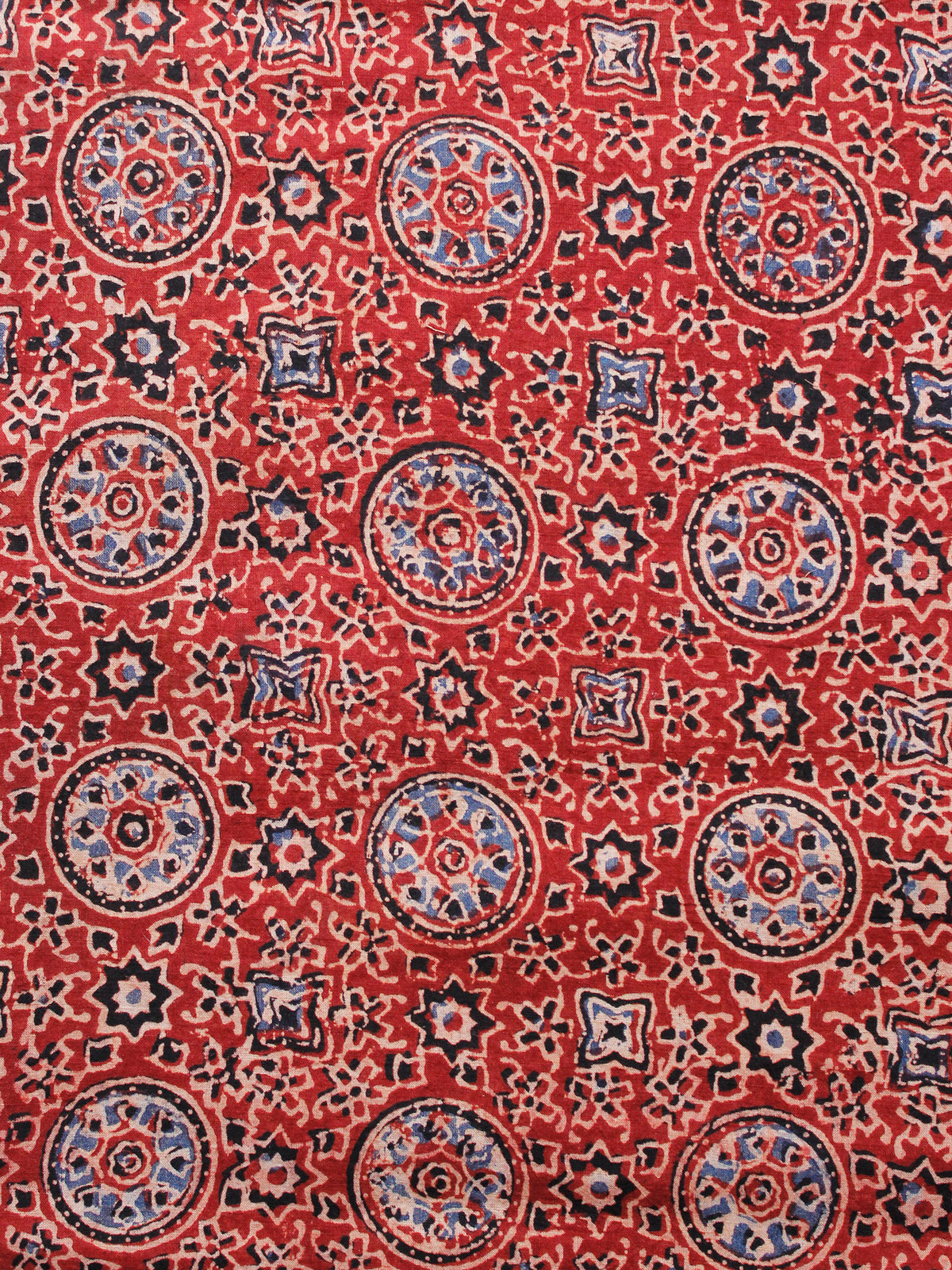 Red Black Blue Ivory Ajrakh Hand Block Printed Cotton Fabric Per Meter - F003F1683