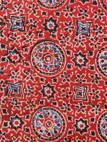 Red Black Blue Ivory Ajrakh Hand Block Printed Cotton Fabric Per Meter - F003F1683