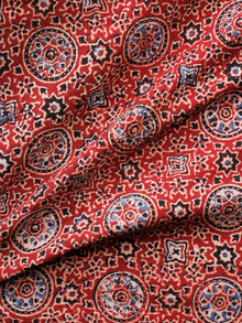 Red Black Blue Ivory Ajrakh Hand Block Printed Cotton Fabric Per Meter - F003F1683