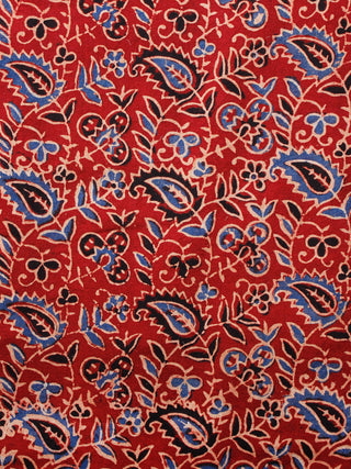 Red Black Indigo Ivory Ajrakh Hand Block Printed Cotton Fabric Per Meter - F003F1685