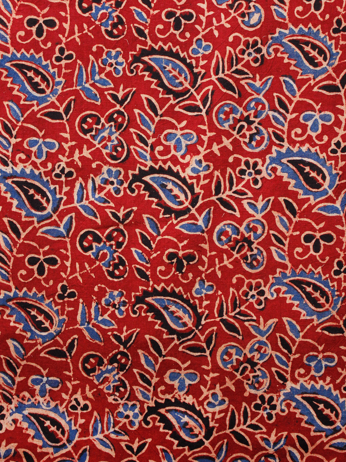 Red Black Indigo Ivory Ajrakh Hand Block Printed Cotton Fabric Per Meter - F003F1685