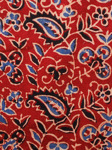 Red Black Indigo Ivory Ajrakh Hand Block Printed Cotton Fabric Per Meter - F003F1685