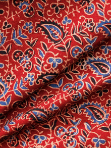 Red Black Indigo Ivory Ajrakh Hand Block Printed Cotton Fabric Per Meter - F003F1685