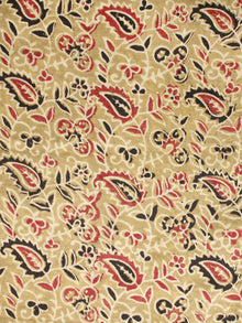 Olive Green Red Black Ajrakh Hand Block Printed Cotton Fabric Per Meter - F003F1724