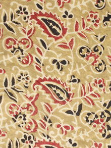 Olive Green Red Black Ajrakh Hand Block Printed Cotton Fabric Per Meter - F003F1724