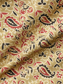 Olive Green Red Black Ajrakh Hand Block Printed Cotton Fabric Per Meter - F003F1724