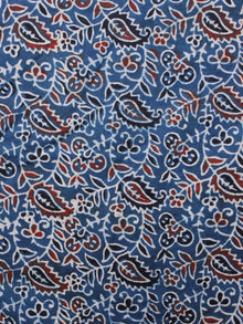 Indigo Black Maroon Ivory Ajrakh Hand Block Printed Cotton Fabric Per Meter - F003F1687