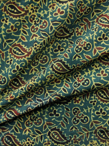 Green Rust Yellow Ajrakh Hand Block Printed Cotton Fabric Per Meter - F003F1690