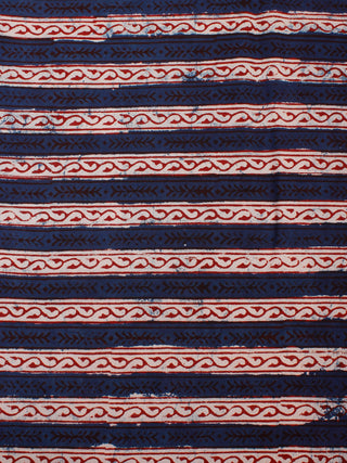 Blue Maroon Black Hand Block Printed Cotton Cambric Fabric Per Meter - F0916189