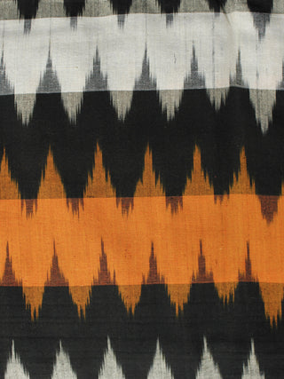 Orange Black Ivory Pochampally Hand Woven Ikat Fabric Per Meter - F002F932