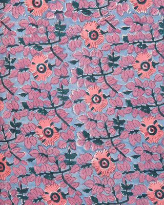 Cobalt Blue Teal Coral White Block Printed Cotton Fabric Per Meter - F001F2404