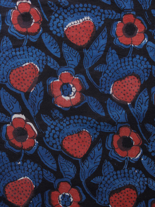 Black Indigo Red Hand Block Printed Cotton Fabric Per Meter - F001F1342