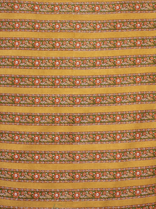 Mustard Green Orange Block Printed Cotton Fabric Per Meter - F001F2251