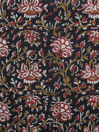 Black Peanut Brown Red Hand Block Printed Cotton Fabric Per Meter - F003F1223