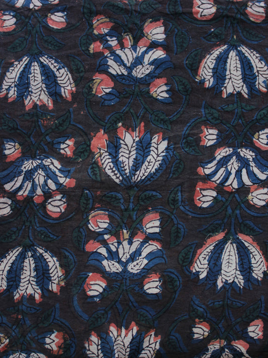 Black Blue Coral White Hand Block Printed Cotton Fabric Per Meter - F003F1327