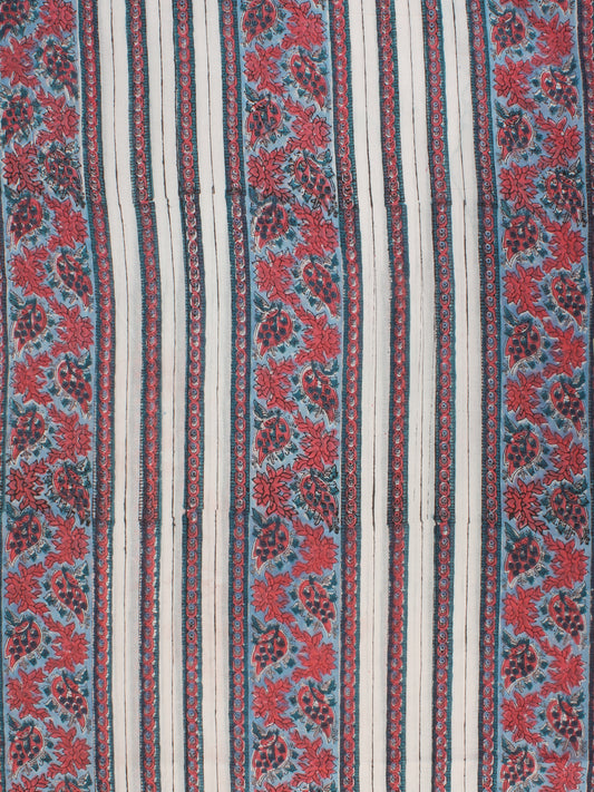 Carolina Blue Maroon Hand Block Printed Cotton Fabric Per Meter - F001F2352
