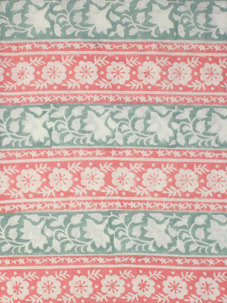 White Pink Sage Green Hand Block Printed Cotton Fabric Per Meter - F001F2335