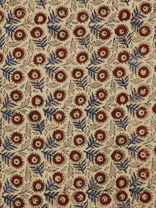 Beige Maroon Steel Blue Hand Block Printed Cotton Fabric Per Meter - F001F779
