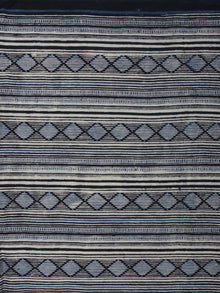 Indigo Black Ivory Ajrakh Block Printed Cotton Fabric Per Meter - F003F847
