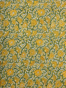 Yellow Green White Hand Block Printed Cotton Fabric Per Meter - F001F2170