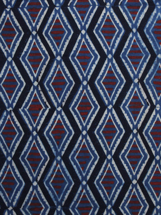 Indigo Ivory Rust Black Ajrakh Hand Block Printed Cotton Blouse Fabric - BPA012
