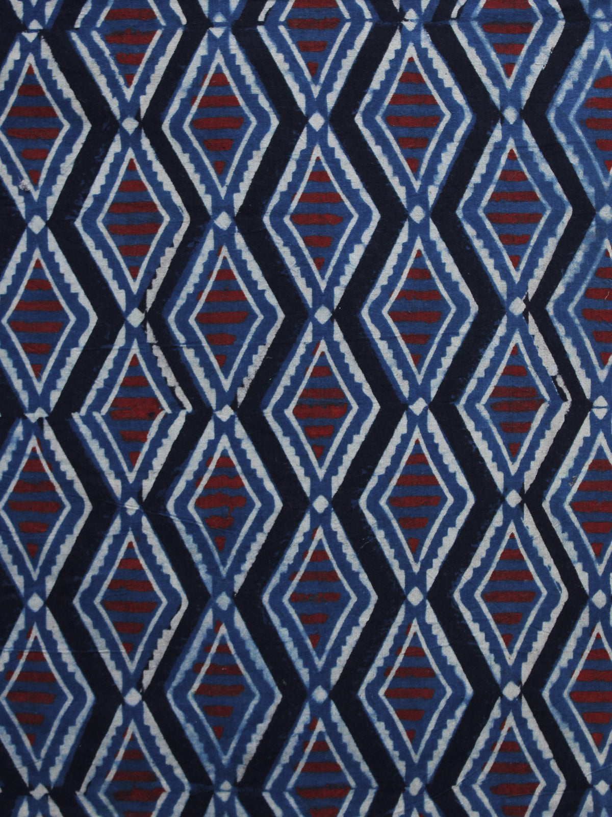 Indigo Ivory Rust Black Ajrakh Hand Block Printed Cotton Blouse Fabric - BPA012
